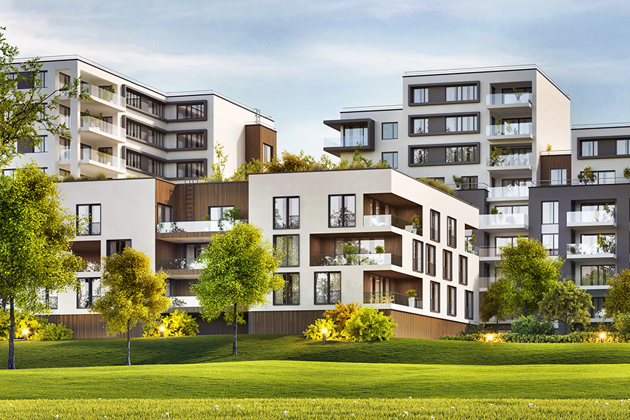 Scenic view of modern architecture of apartment buildings